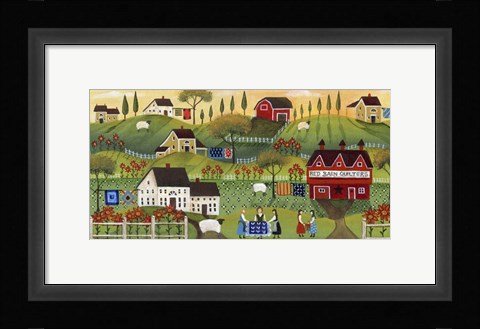 Framed Red Barn Quilters Print