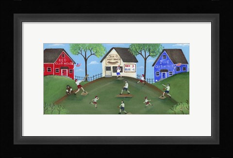 Framed Red Blue Baseball Game Print
