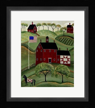 Framed American Red Quilt House Print