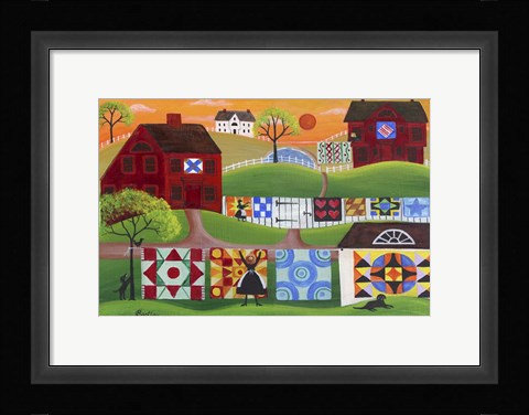 Framed Sunrise Quilt Village Print