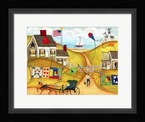 Framed Americana Oceanside Kite And Quilt Maker Print