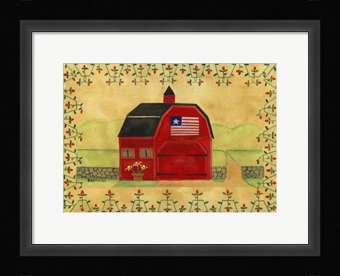 Framed Primtive American Red Barn Print