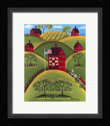 Framed Red Apple Quilt Barns Print