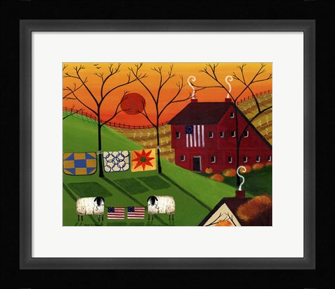 Framed Americana Sunrise Sheep Print