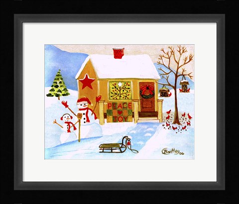 Framed Snowman Peace And Joy Print