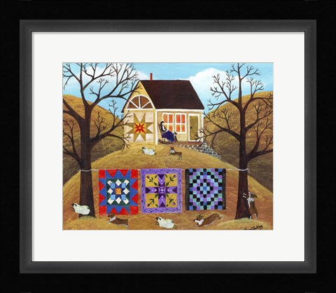 Framed Mama's Corgi Quilt Farm Print