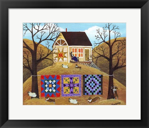 Framed Mama's Corgi Quilt Farm Print