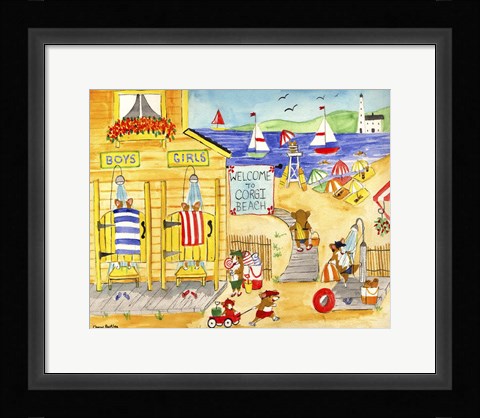 Framed Welcome To Corgi Dog Beach Print