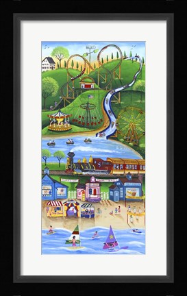 Framed Carnival Train Rides by the Beach Print