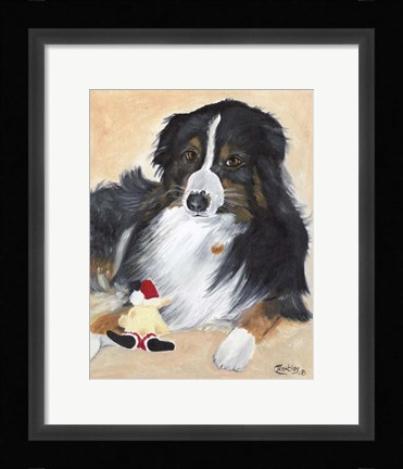 Framed Collie Sal and toy Print