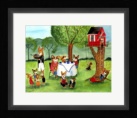 Framed Corgi Dog Tea Party Print