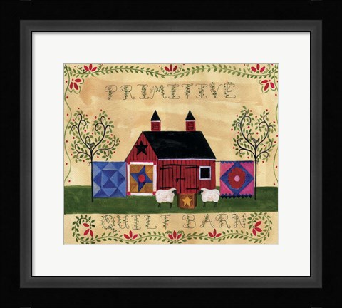 Framed Primitive Quilt Barn Sampler Print