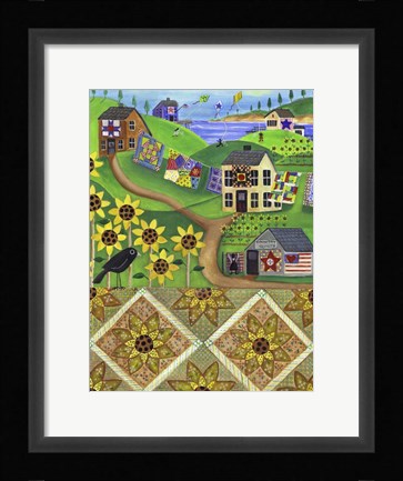 Framed Sunflower Quilt Farm Print