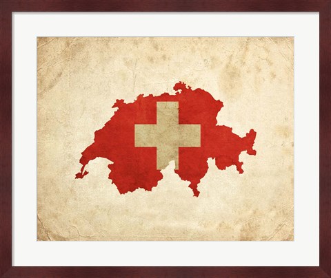 Framed Map with Flag Overlay Switzerland Print
