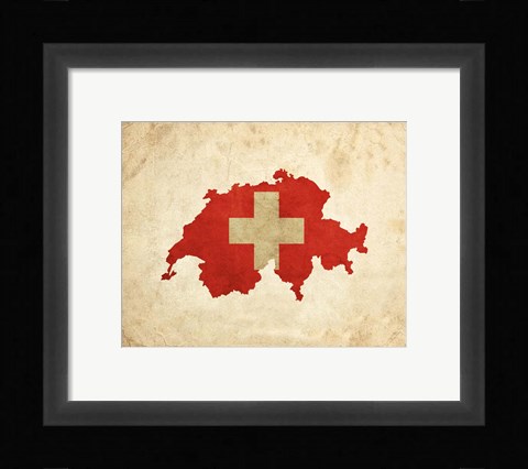 Framed Map with Flag Overlay Switzerland Print