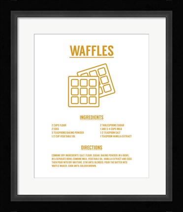 Framed Waffle Recipe Yellow on White Print