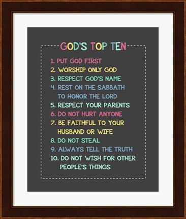 Framed God&#39;s Top Ten Stitch Border - Rainbow Print