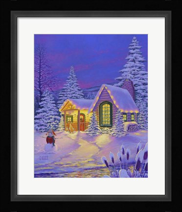 Framed Xmas Cabin Print