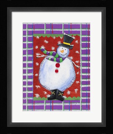 Framed Happy Snowman in Boots Print
