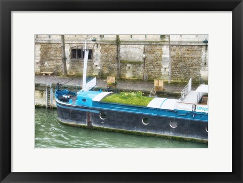 Framed Garden Boat In The Seine River Print