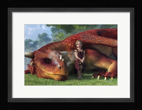 Framed Little Girl And Her Dragon Print