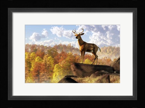Framed Buck Over Autumn Valley Print