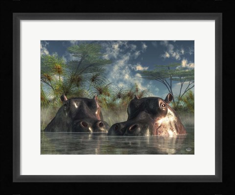 Framed Hippos Coming To Get You Print