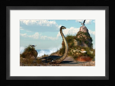 Framed Sea Monster On The Beach Print
