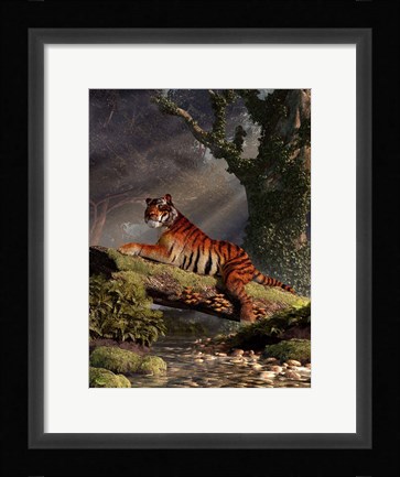 Framed Tiger On A Log Print