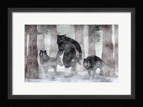 Framed Werewolf And Wolves Print