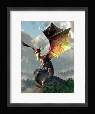 Framed Yellow Winged Dragon Print