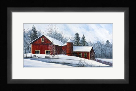 Framed Red Barn Winter Print