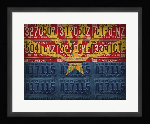 Framed Arizona State Flag License Plates Print