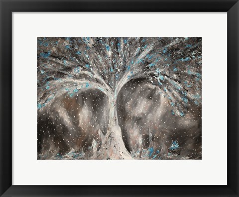 Framed Birches with Blue Birds Print