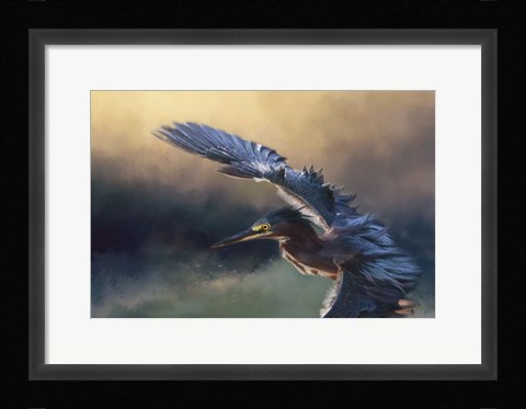 Framed Flight Of The Green Heron 2 Print