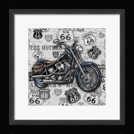 Framed Vintage Motorcycles on Route 66-3 Print