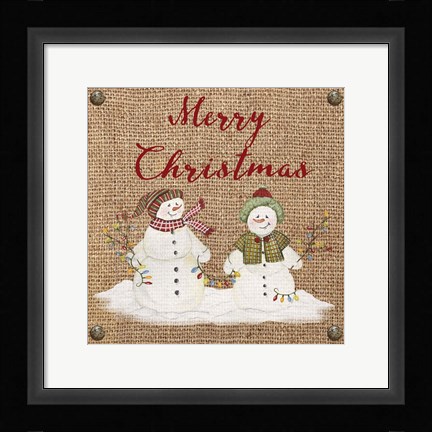 Framed Christmas on Burlap- Merry Christmas 3 Print