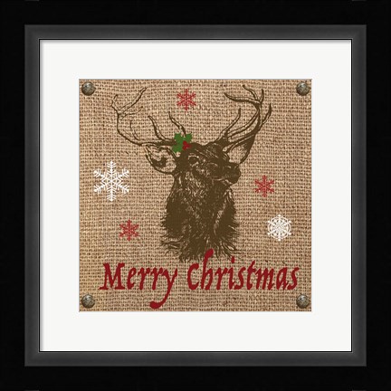 Framed Christmas on Burlap - Merry Christmas 2 Print