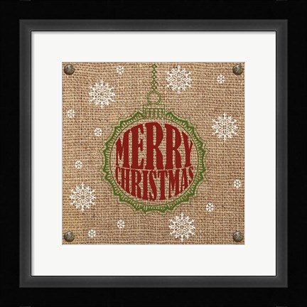 Framed Christmas on Burlap - Merry Christmas 1 Print