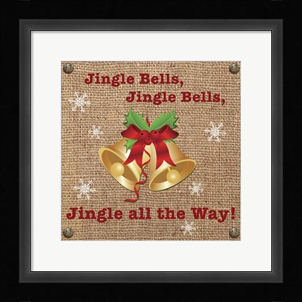 Framed Christmas on Burlap - Jingle Bells Print