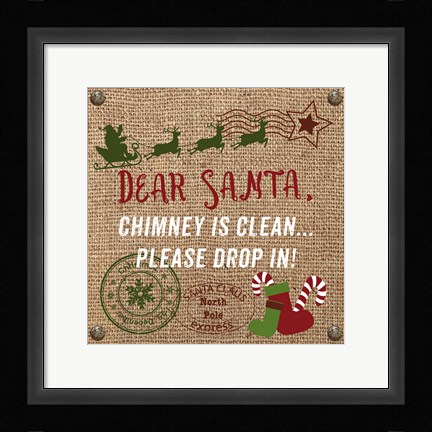 Framed Christmas on Burlap - Dear Santa Print
