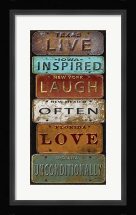 Framed Laugh Live Inspired License Plate Print
