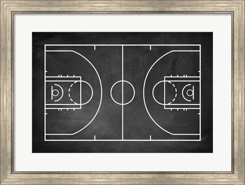 Framed Basketball Court Chalkboard Background Print