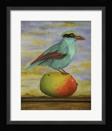 Framed Magpie On A Mango Print