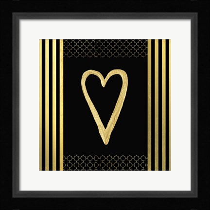 Framed Black &amp; Gold - Feathered Fashion Heart Print