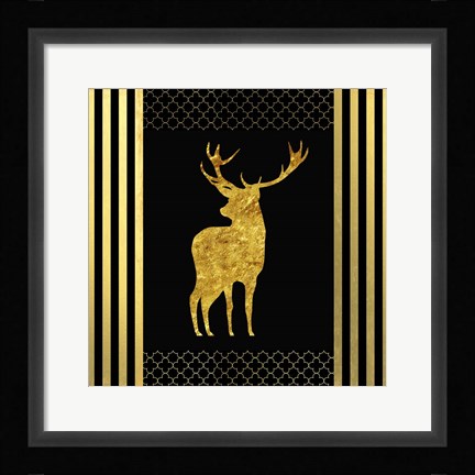 Framed Black &amp; Gold - Feathered Fashion Stag Print