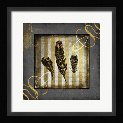 Framed Black &amp; Gold - Feathers Print