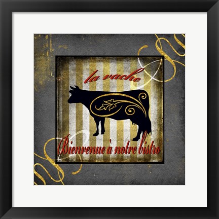 Framed Gold Welcome To Our Bistro Cow 1 Print