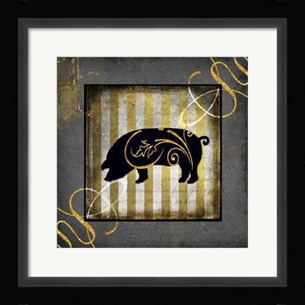 Framed Gold Welcome To Our Bistro Pig Print