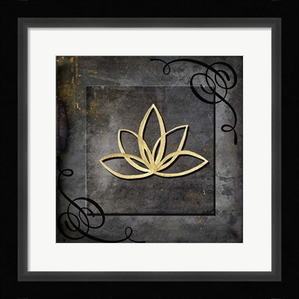 Framed Grunge Gold Crown Lotus Print